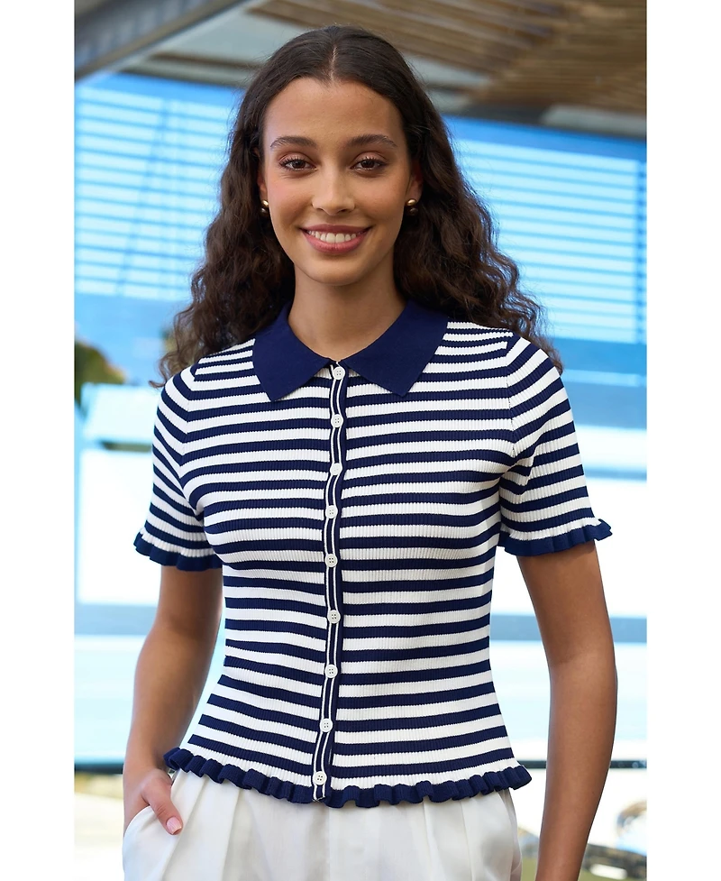Yumi Women's Nautical Striped Knitted Top