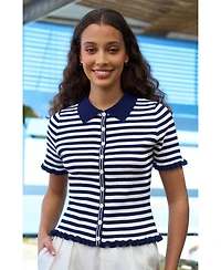 Yumi Women's Nautical Striped Knitted Top