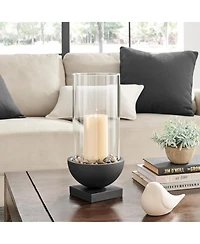 Danya B Modern Black Metal Bold Pedestal and Glass Pillar Hurricane Candle Holder, Large