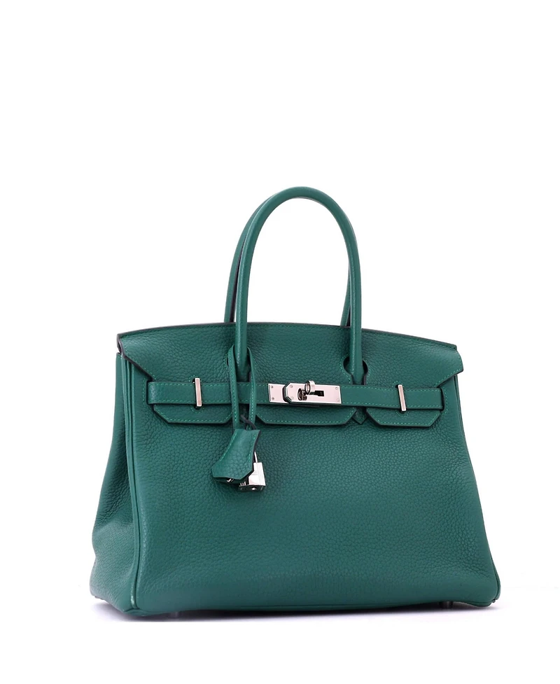 Pre-Owned HERMES Birkin 30 Handbag Green Clemence with Palladium Hardware