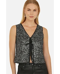 Yumi Women's Sequin Tie Front Waistcoat Top