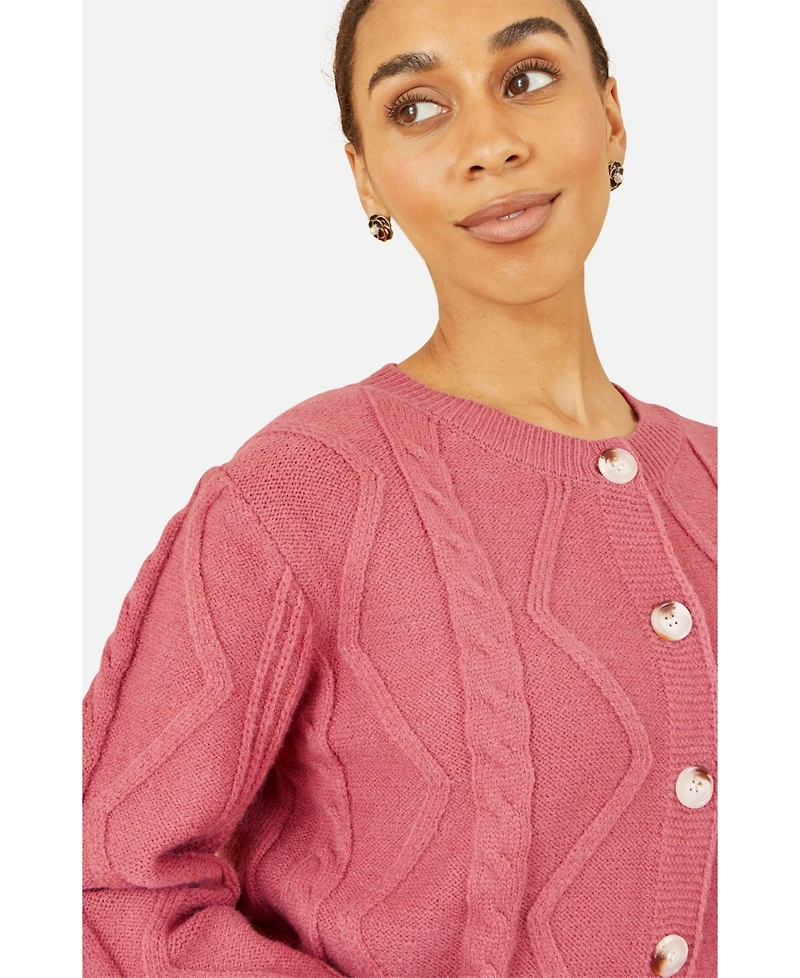 Yumi Women's Relaxed Fit Cable Cardigan