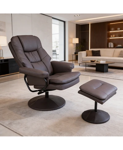 Streamdale Furniture Swivel Leather Recliner Chair with Ottoman