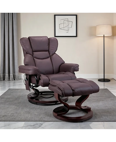 Streamdale Furniture 8 Point Heated Massage Recliner with Ottoman and Bent Wood Base
