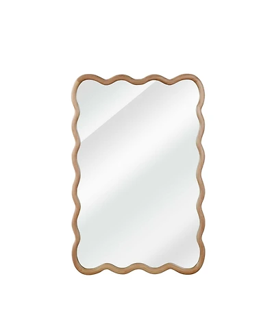 Phying Wood Color Wavy Rectangle Solid Wood Frame Decorative Mirror for Bedroom Bathroom Living Room Entryway