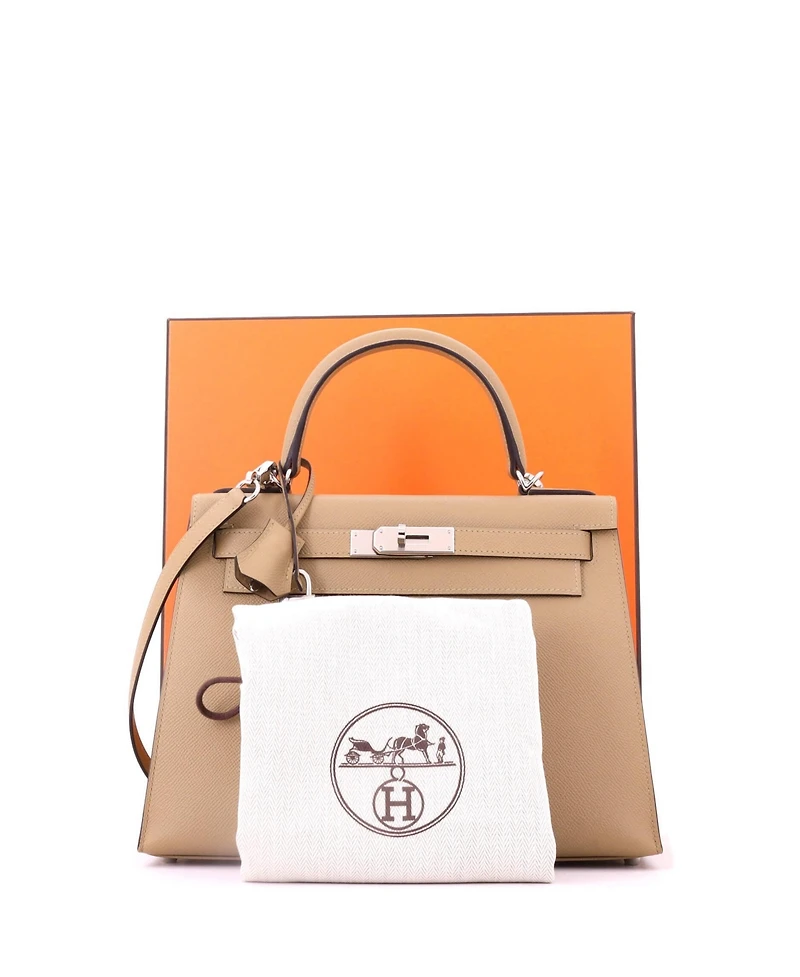 Pre-Owned HERMES Kelly 28 Handbag Epsom with Palladium Hardware