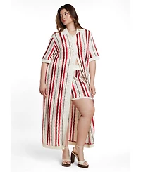 Eloquii Women's Plus Striped Crochet Duster