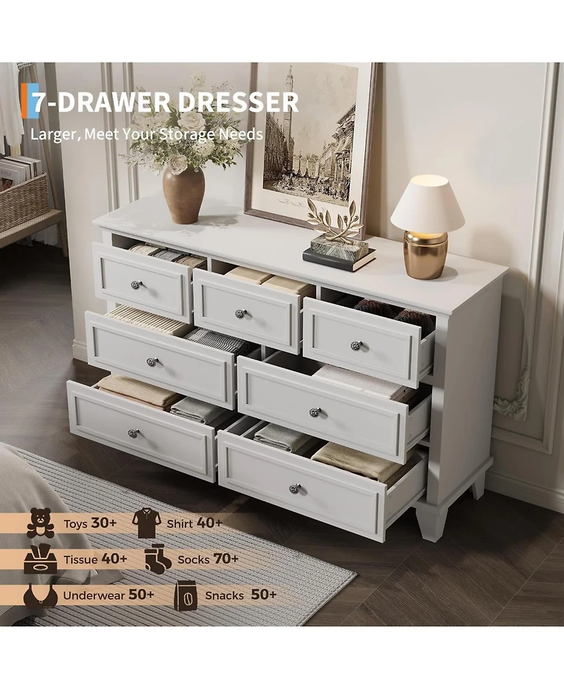 gaomon Dresser, 7 Drawer Dresser for Bedroom, Chest of Drawers with Deep Drawers, Closet Dressers with Metal Handle, Thickened Desktop