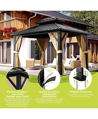 gaomon Hardtop Gazebo with Double Roof, Outdoor Gazebo for Patio, Metal Frame Gazebo Canopy with Netting and Curtains, Permanent Pavilion