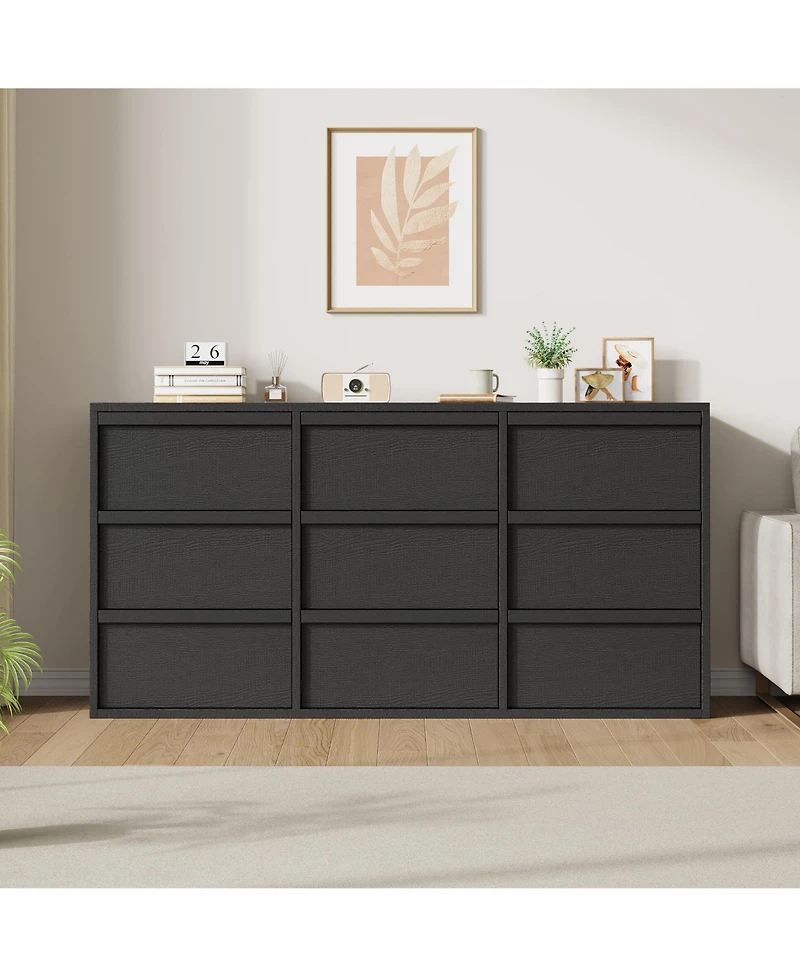 gaomon 9 Dresser for Bedroom, 58.7" Wide Dresser, Freestanding Horizontal Drawer with Storage, Wooden Closet Chest Storage Living Room,Hallway