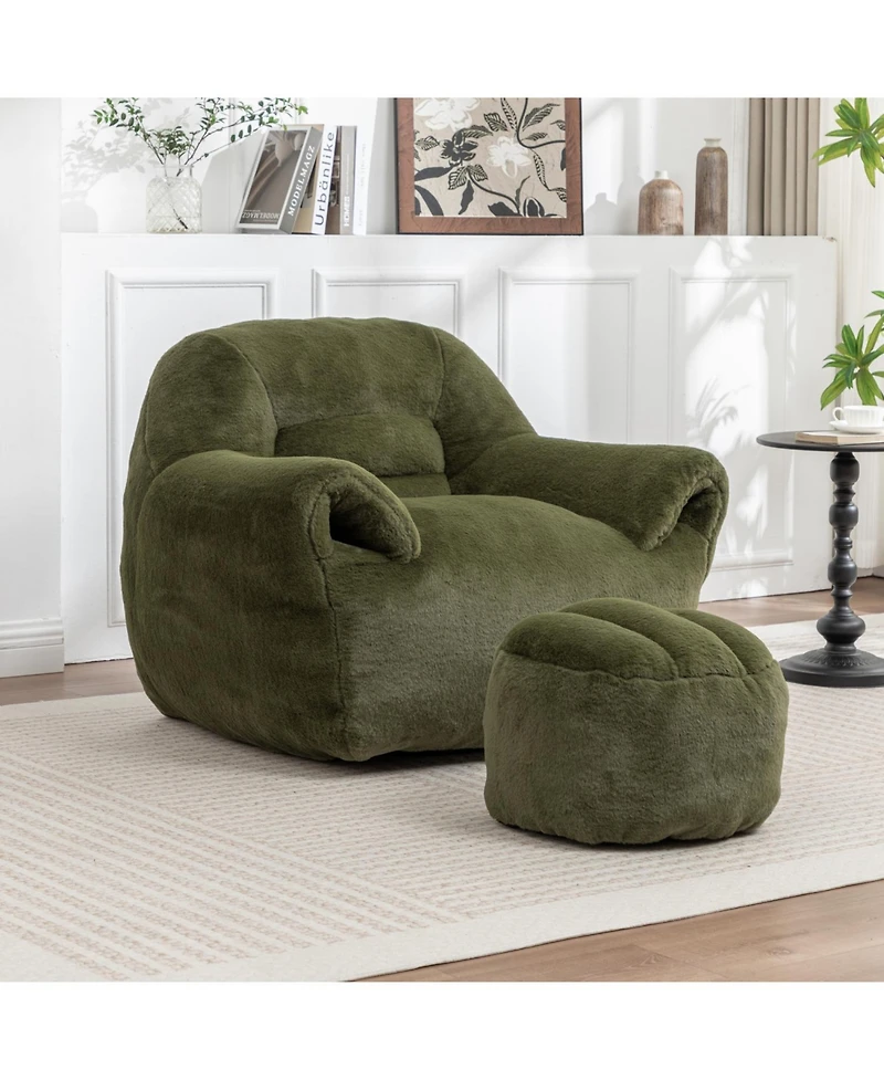 Streamdale Furniture Comfy Faux Fur Bean Bag Chair with Footstool