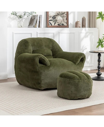 Streamdale Furniture Comfy Faux Fur Bean Bag Chair with Footstool