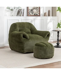 Streamdale Furniture Comfy Faux Fur Bean Bag Chair with Footstool