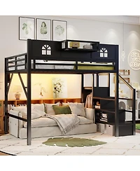 Streamdale Furniture Metal Full Loft Bed with Stairs, Wardrobe