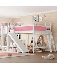 Streamdale Furniture Loft Bed with Storage, Wardrobe, Slide, and Ladder