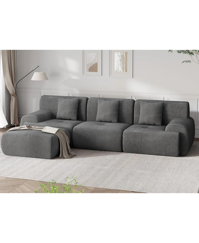 gaomon Corduroy Fabric Sectional Sofa Set with Chaise for Living Room Apartment