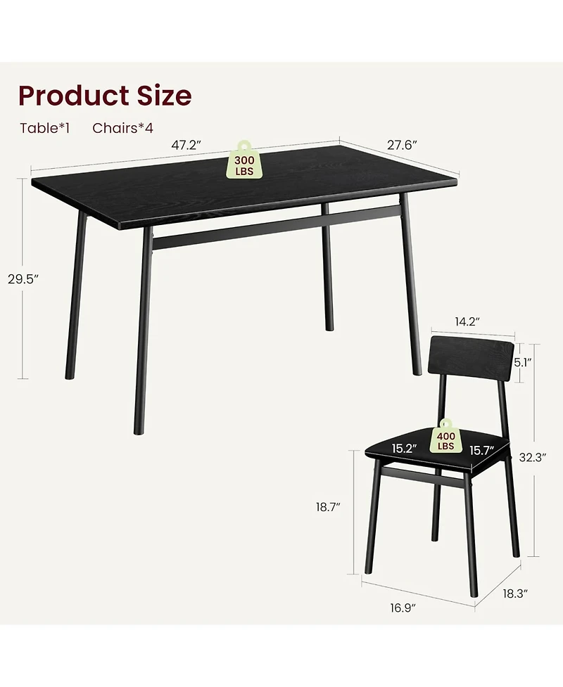 gaomon Kitchen Dining Table and Chairs Set for 4 with Upholstered Pu Cushioned Chairs