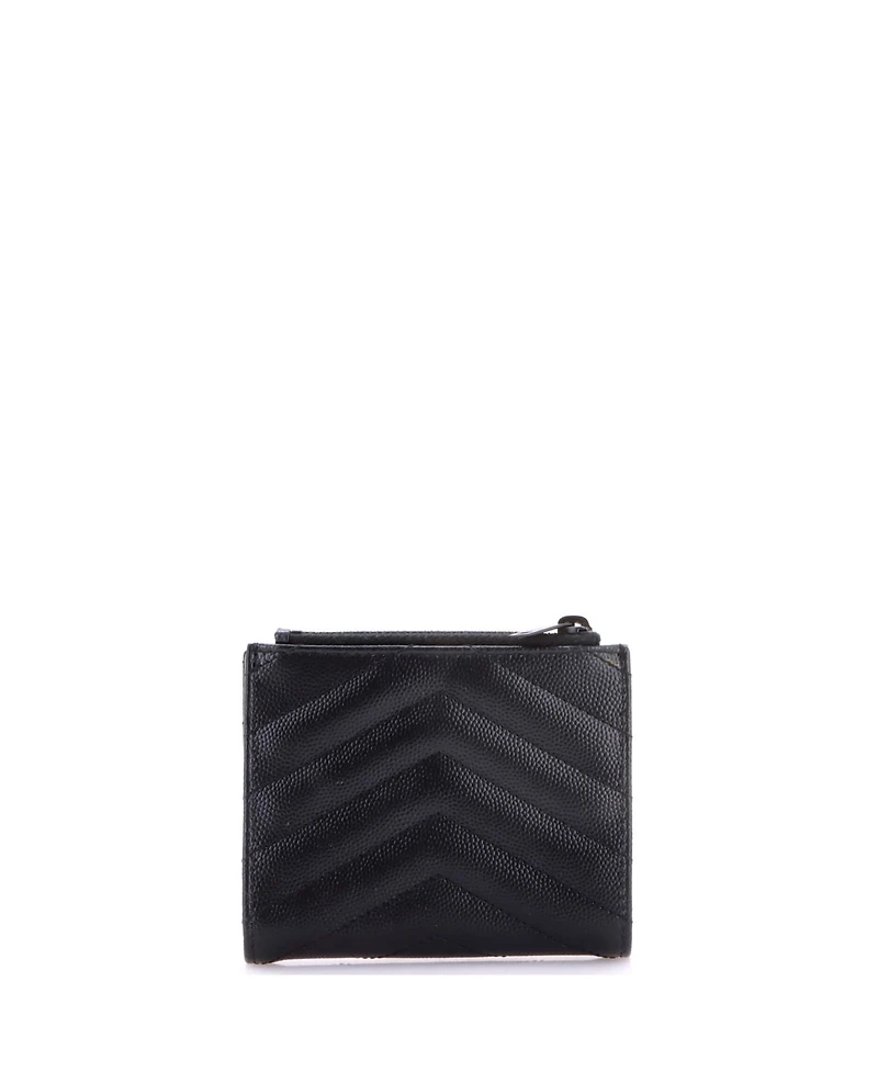 Pre-Owned Saint Laurent Classic Monogram Zipped Card Case Matelasse Chevron Leather