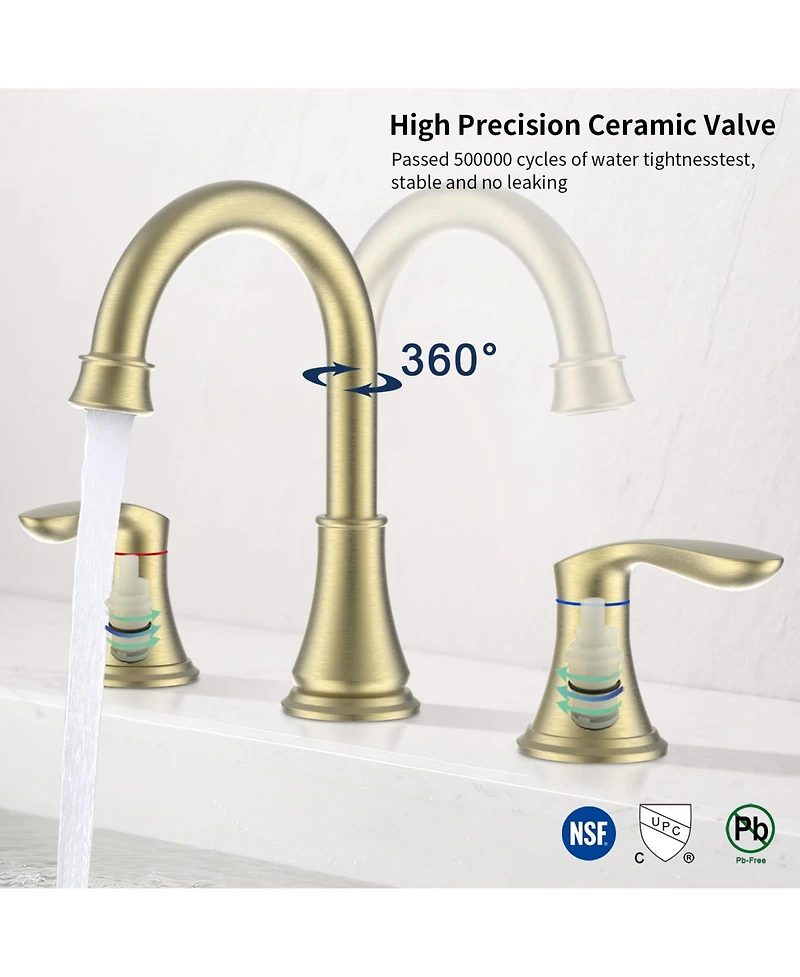 Phying 2-Handle 8 inch Widespread Bathroom Sink Faucet Brushed Lavatory Faucet 3 Hole 360degree(s) Swivel Spout Vanity Sink Basin Faucets