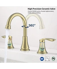 Phying 2-Handle 8 inch Widespread Bathroom Sink Faucet Brushed Lavatory Faucet 3 Hole 360degree(s) Swivel Spout Vanity Sink Basin Faucets
