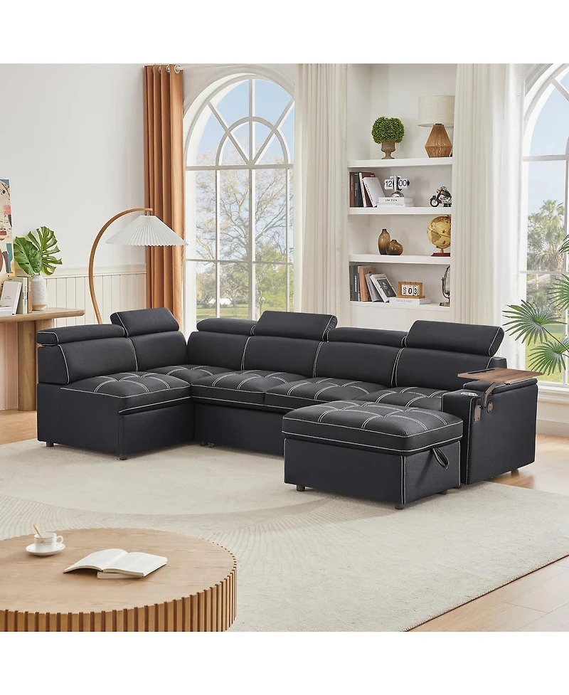 Streamdale Furniture Fabric Sectional Sofa with Storage Ottoman