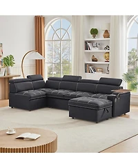Streamdale Furniture Fabric Sectional Sofa with Storage Ottoman