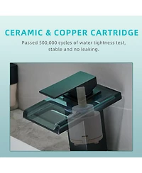 Phying Bathroom Sink Faucet Led Light 3 Colors Changing Waterfall Glass Spout Hot Cold Water Mixer Single Handle One Hole Deck Mounted Bathroom Faucet