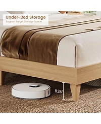 homfan Rattan Bed Frame with Shelves, Boho Bed Frame with Shelf Headboard Sliding Door, Wood Foundation with Silent Slats, No Box Spring Needed