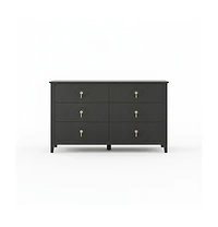 homfan Extra-Wide 6-Drawer Fluted Dresser Chest with Metal Handles, Lacquered Finish Storage Tv Stand for Bedroom, Living Room, Hallway