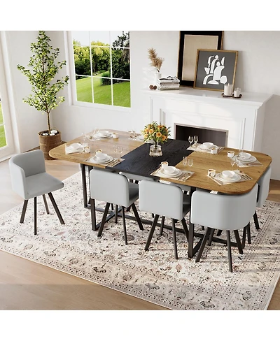 Streamdale Furniture 9 Piece Square Dining Table Set with 8 Pu Leather Chairs