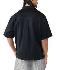 True Religion Men's Black Patch Logo Short-Sleeve Shirt