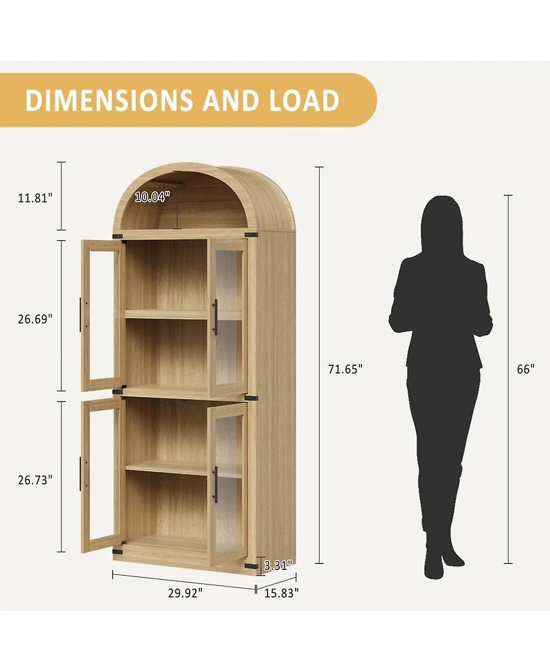 gaomon Arched Bookshelf with Doors and Drawers, 71.4 Inch Farmhouse Bookcase