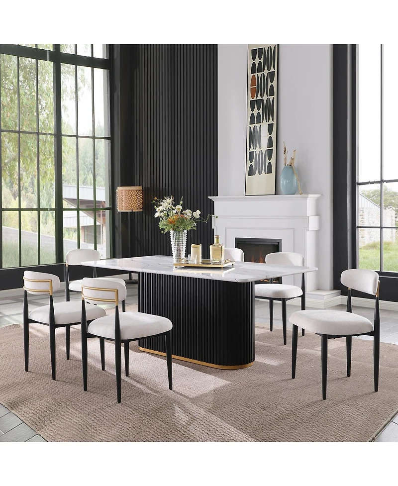 Streamdale Furniture Faux Marble Dining Set for 6 with Trim Metal Base