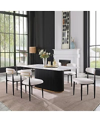 Streamdale Furniture Faux Marble Dining Set for 6 with Trim Metal Base