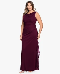 B&A By Betsy and Adam Plus Ruched Back Cowl Neck Ball Gown