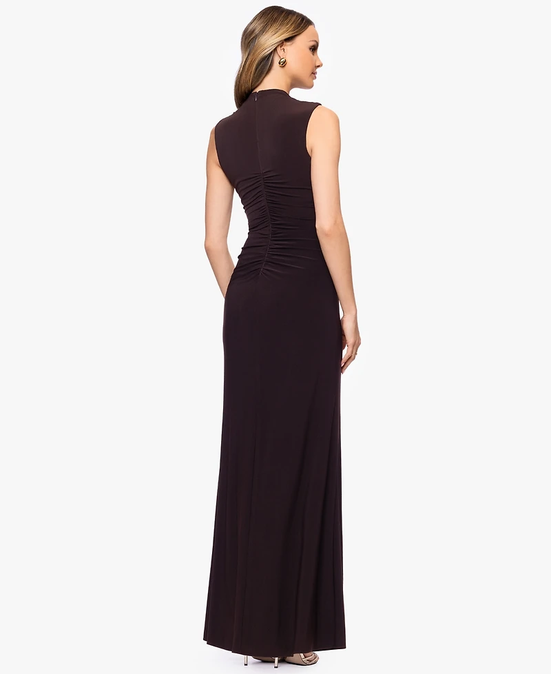 Betsy & Adam Petite Sleeveless Mock Neck Ball Gown