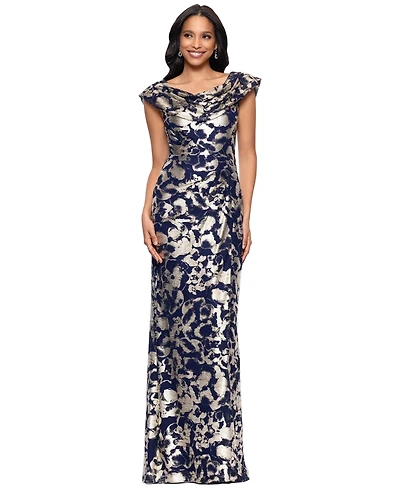 Betsy & Adam Petite Draped Neck Ball Gown