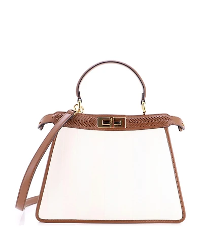Pre-Owned Fendi Medium Peekaboo ISeeU Bag Pequin Canvas with Whipstitch Leather