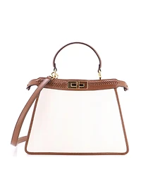 Pre-Owned Fendi Medium Peekaboo ISeeU Bag Pequin Canvas with Whipstitch Leather