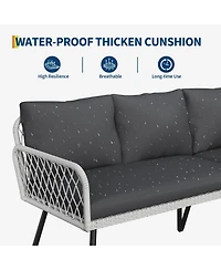 GarveeLife L-shaped Outdoor Furniture Set 4-Piece Patio Sectional Sofa with Handmade Rattan and Metal Frame, Conversation Couch Set