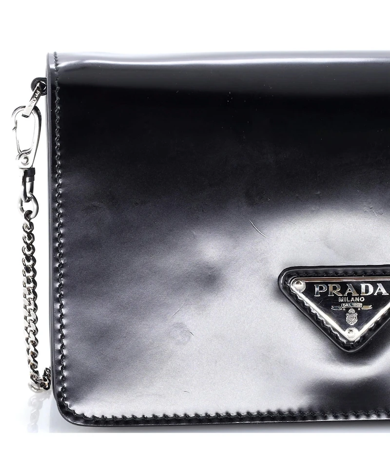 Pre-Owned Prada Small Triangle Logo Chain Flap Bag Brushed Leather