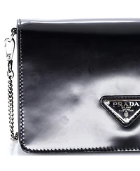 Pre-Owned Prada Small Triangle Logo Chain Flap Bag Brushed Leather