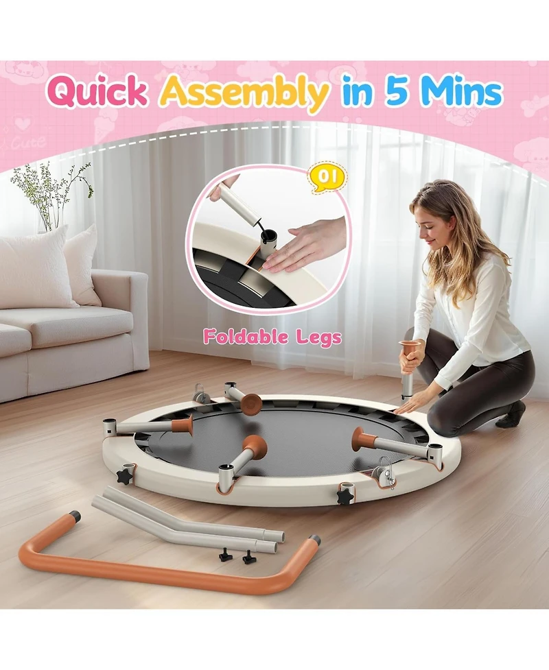 Bcan BT1 36" Toddler Trampoline, Astm Certified Foldable Kids Trampoline with Adjustable Handle, Indoor Outdoor Gift for 1-6 Years Old
