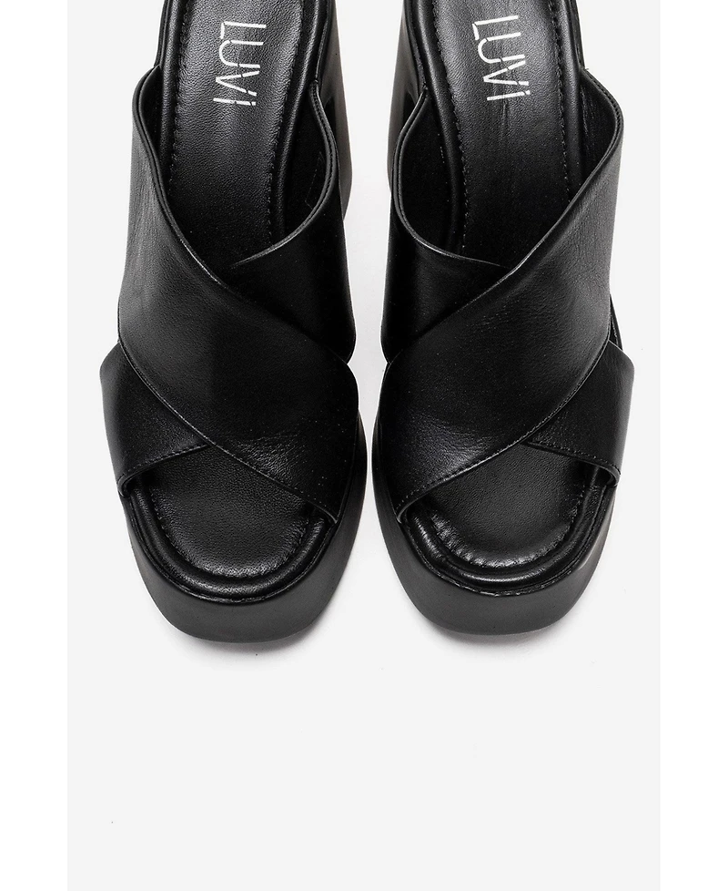 Forever & Always Shoes Women's Essenza Leather Platform Block Heel Sandal