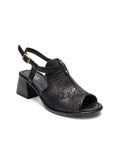 Forever & Always Shoes Women's Janelle Leather Block Heel Sandal