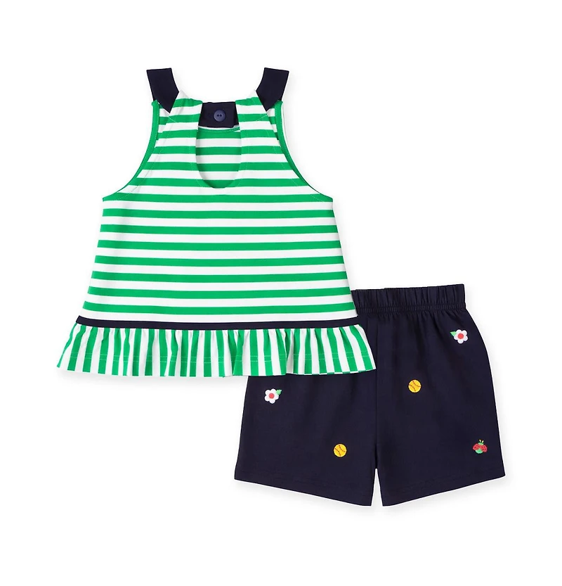 Florence Eiseman Big Girl Knit Short Set With Softballs, Flowers, Ladybug