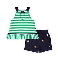 Florence Eiseman Big Girl Knit Short Set With Softballs, Flowers, Ladybug