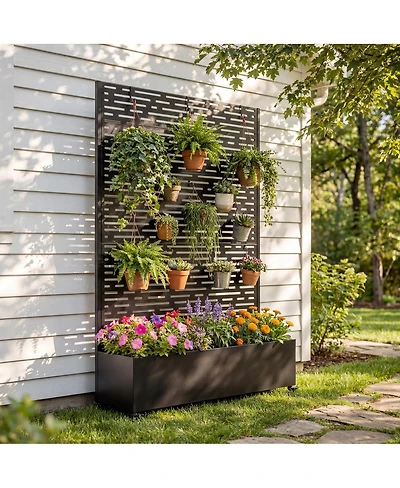 Streamdale Furniture Metal Raised Garden Bed with Wheels, Trellis, and Privacy Screen, 73"x47"x16
