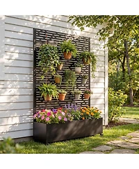 Streamdale Furniture Metal Raised Garden Bed with Wheels, Trellis, and Privacy Screen, 73"x47"x16