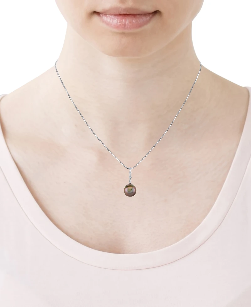 Macy's Cultured Tahitian Pearl (11mm) & Diamond Accent Pendant Necklace in 10k white Gold